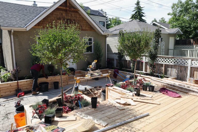 Construction crew working on landscape build